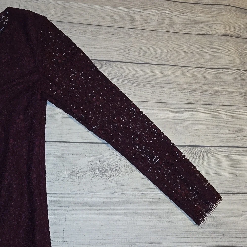 Free People Honey Honey Lace Long Sleeve Mini Dress Burgundy/Purple Size 12 NWOT